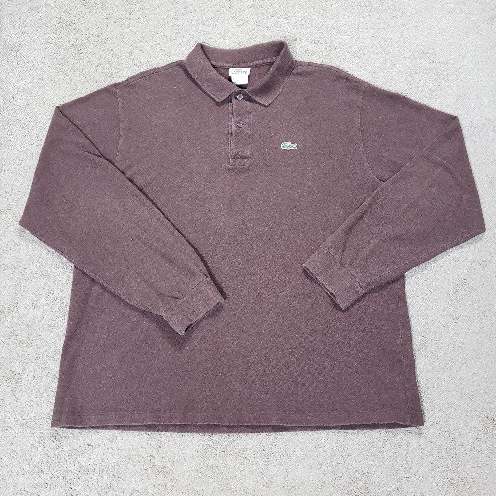 Lacoste Mens Size 7 XXL Brown Solid Long Sleeve Knit Polo Crocodile Logo Preppy